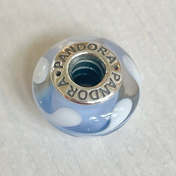 Pandora Retired Light Blue & White Glass Swirl Murano Charm - Picture 4 of 6